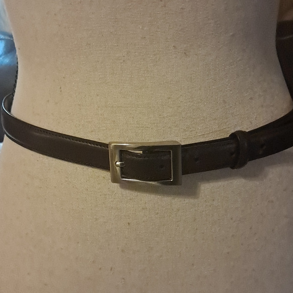 Women Thin Classic Dark Brown Leather Belt Size L Minimalist Basic Capsule